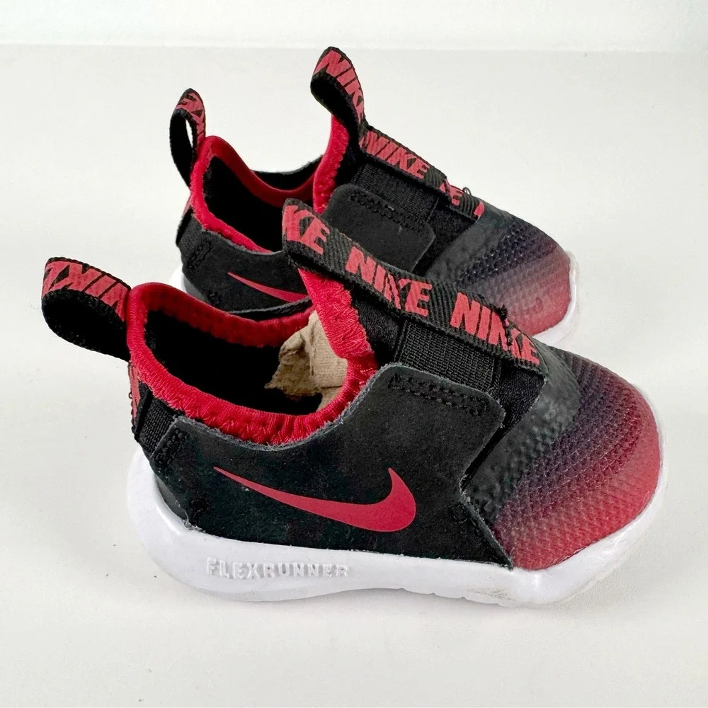 Nike Flex Runner Toddler 3C Black Red Slip‎ On Sneakers Kids Baby Athletic Shoes
